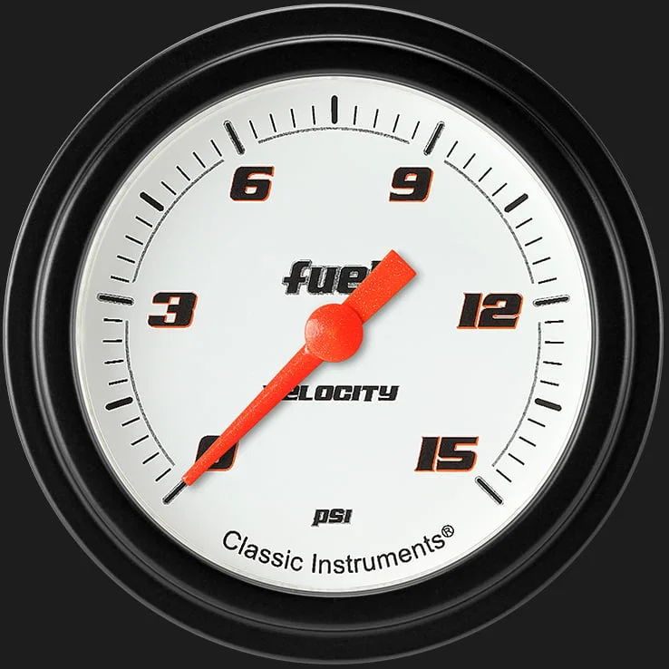 Classic Instruments VS345WBLF, Velocity White 2-5/8" Fuel Pressure Gauge (15 PSI)