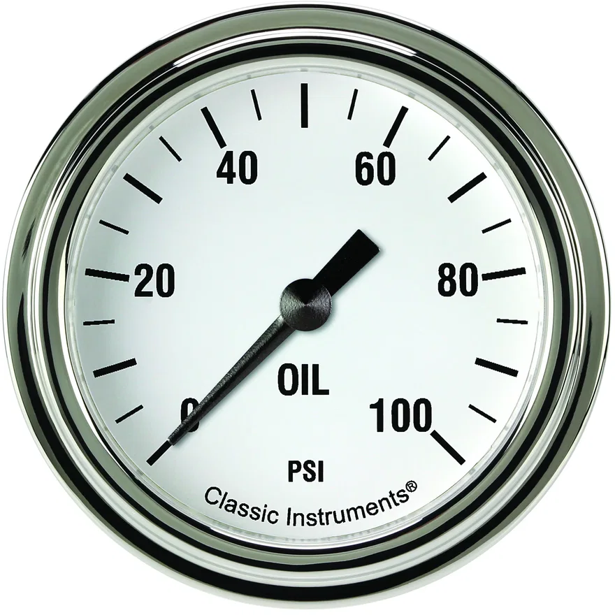 Classic Instruments WH381SLF, White Hot 2-5/8" Oil Pressure Gauge