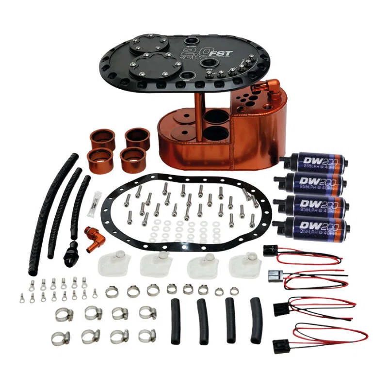DeatschWerks 6-201-20FST, 2.0L Staged Fuel Cell Surge Tank (Includes 4 DW200 Fuel Pumps)