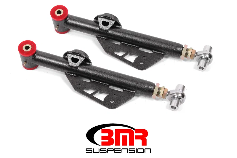 BMR Suspension TCA055H, 99-04 Ford Mustang Adj. Lower Control Arms Poly/Rod End Combo - Black Hammertone