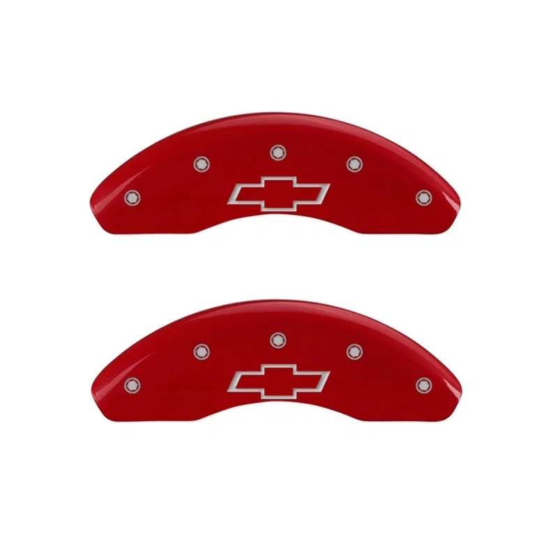 MGP 14012FBOWRD, Front set 2 Caliper Covers Engraved Front Bowtie Red finish silver ch
