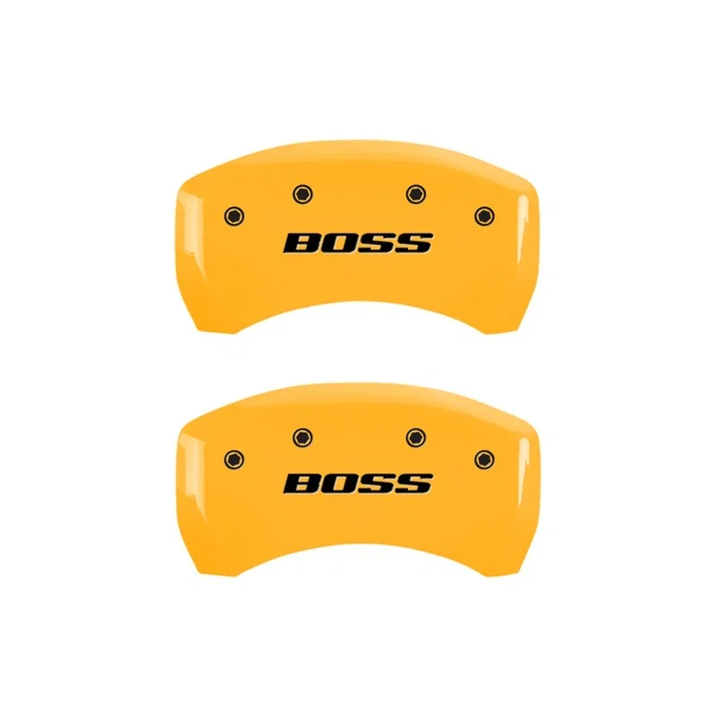 MGP 10010RBSSYL, Rear set 2 Caliper Covers Engraved Rear Boss Yellow finish black ch