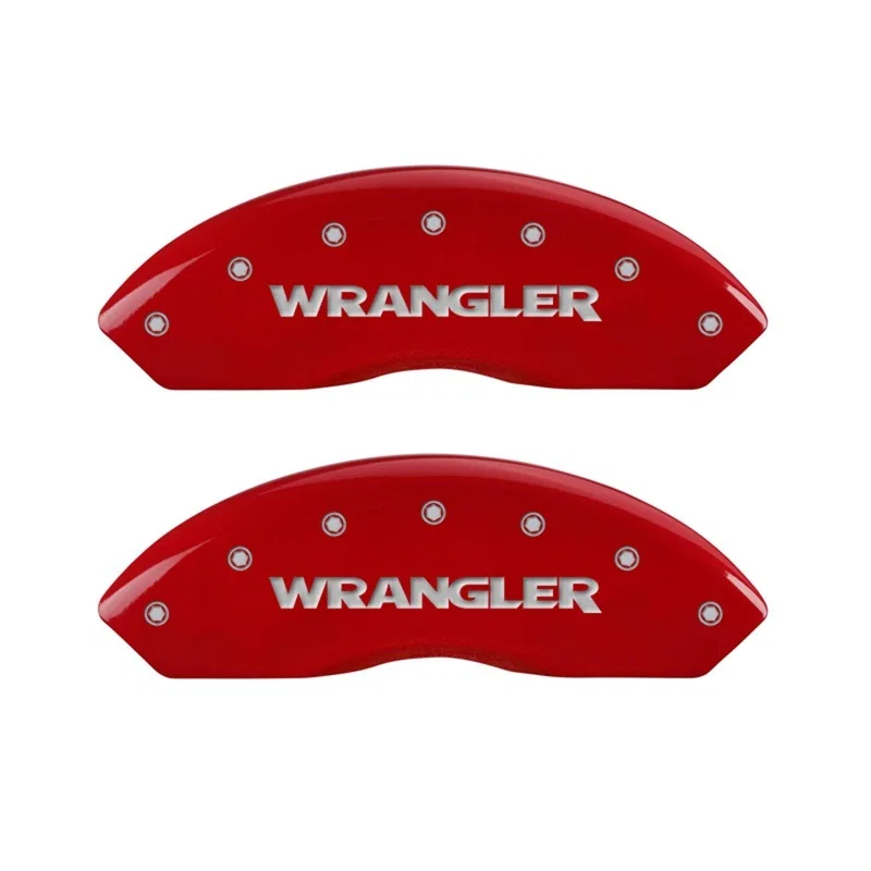 MGP 42009FWRGRD, Front set 2 Caliper Covers Engraved Front WRANGLER Red finish silver ch