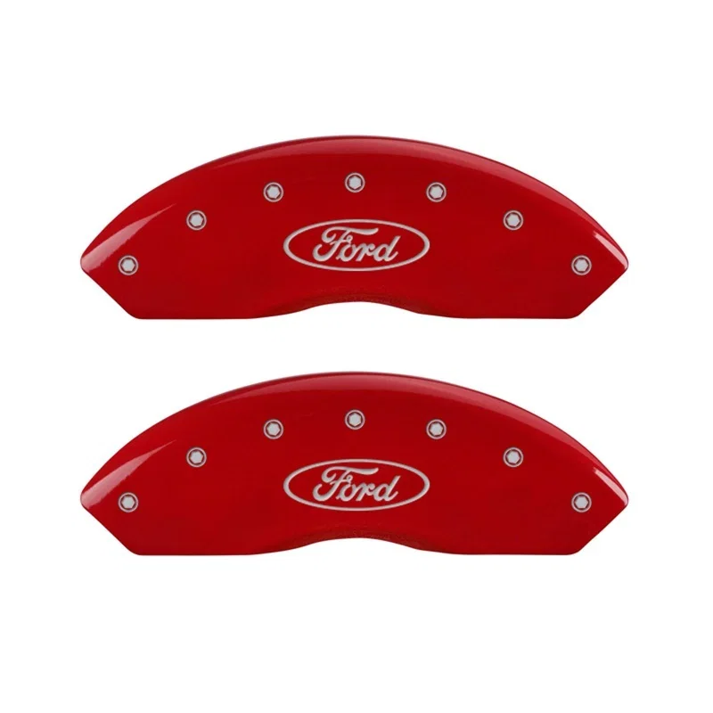 MGP 10155FFRDRD, Front set 2 Caliper Covers Engraved Front Oval logo/Ford Red finish silver ch
