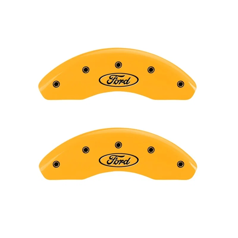 MGP 10226FFRDYL, Front set 2 Caliper Covers Engraved Front Oval logo/Ford Yellow finish black ch