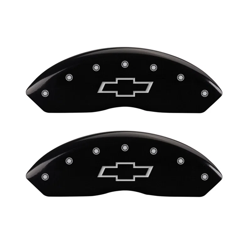 MGP 14003FBOWBK, Front set 2 Caliper Covers Engraved Front Bowtie Black finish silver ch