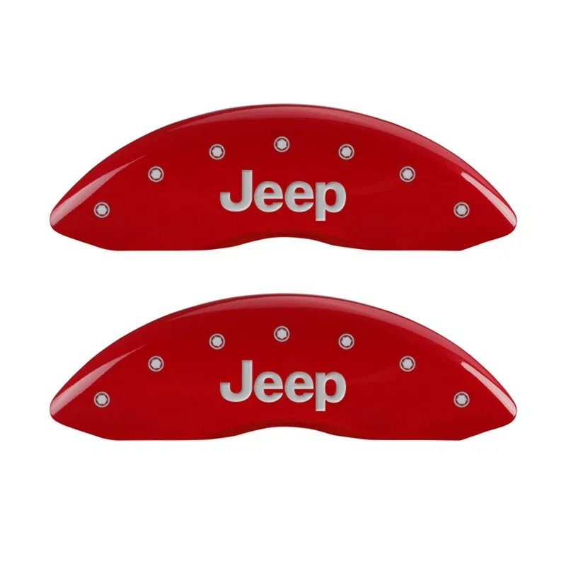 MGP 42011FJEPRD, Front set 2 Caliper Covers Engraved Front JEEP Red finish silver ch
