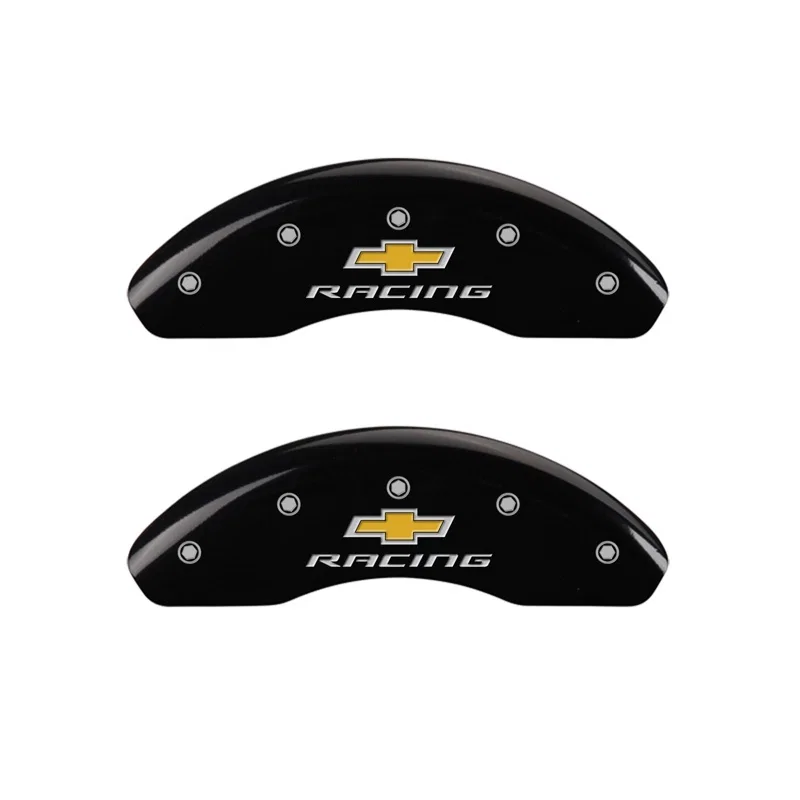 MGP 14213FBRCBK, Front set 2 Caliper Covers Engraved Front Chevy racing Black finish silver ch