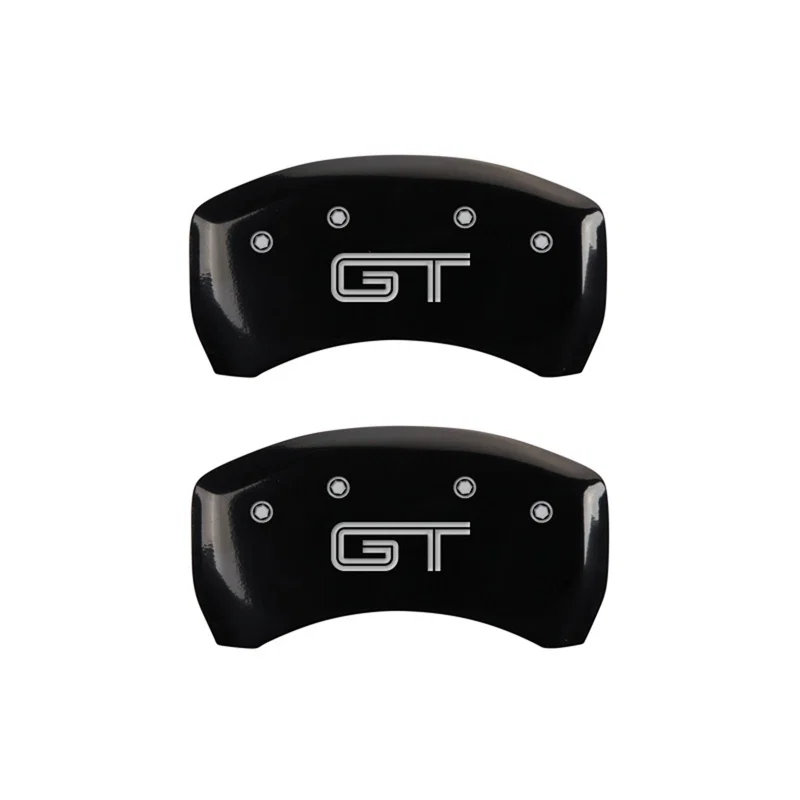MGP 10010RMGTBK, Rear set 2 Caliper Covers Engraved Rear GT Black finish silver ch