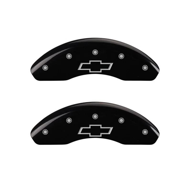 MGP 14001FBOWBK, Front set 2 Caliper Covers Engraved Front Bowtie Black finish silver ch