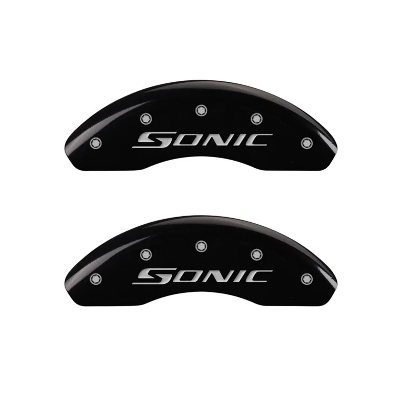 MGP 14213FSNCBK, Front set 2 Caliper Covers Engraved Front Sonic Black finish silver ch