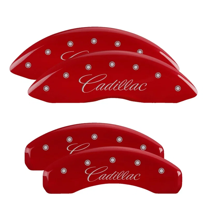MGP 35029SCADRD, 21-23 Cadillac Escalade 4 Caliper Covers Engraved F & R Cadillac(Cursive) Red Finish Silver Char