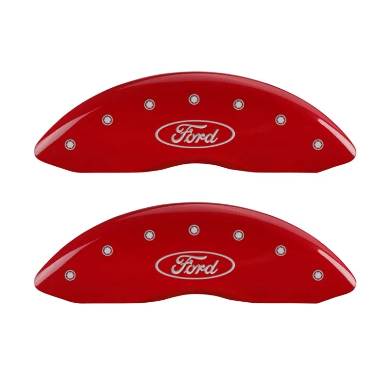 MGP 10232FFRDRD, Front set 2 Caliper Covers Engraved Front Oval logo/Ford Red finish silver ch