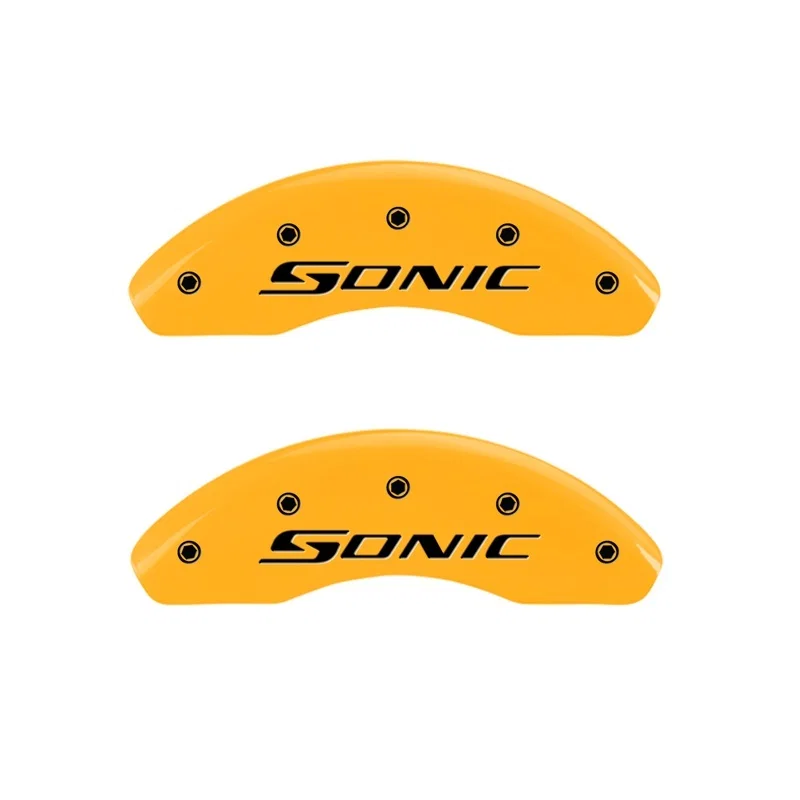 MGP 14213FSNCYL, Front set 2 Caliper Covers Engraved Front Sonic Yellow finish black ch