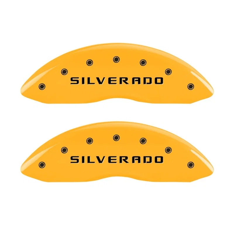 MGP 14238FSILYL, 2 Caliper Covers Eng Front Silverado Yellow Finish Blk Char 05 Chevy Silverado 1500