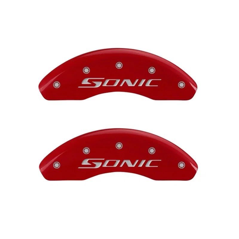 MGP 14213FSNCRD, Front set 2 Caliper Covers Engraved Front Sonic Red finish silver ch
