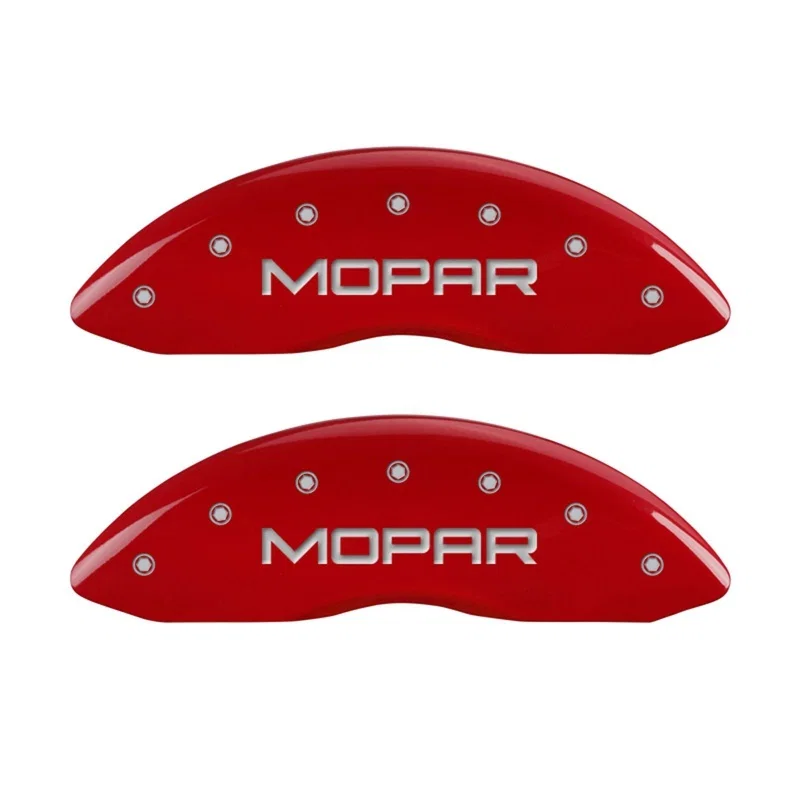 MGP 42011FMOPRD, Front set 2 Caliper Covers Engraved Front MOPAR Red finish silver ch