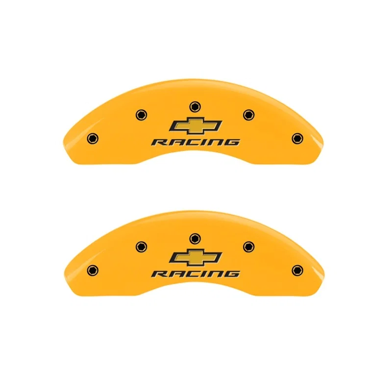 MGP 14213FBRCYL, Front set 2 Caliper Covers Engraved Front Chevy racing Yellow finish black ch