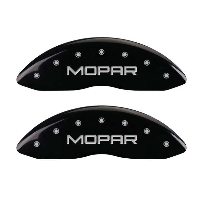 MGP 42011FMOPBK, Front set 2 Caliper Covers Engraved Front MOPAR Black finish silver ch