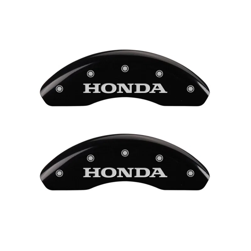MGP 20003FHONBK, Front set 2 Caliper Covers Engraved Front Honda Black finish silver ch