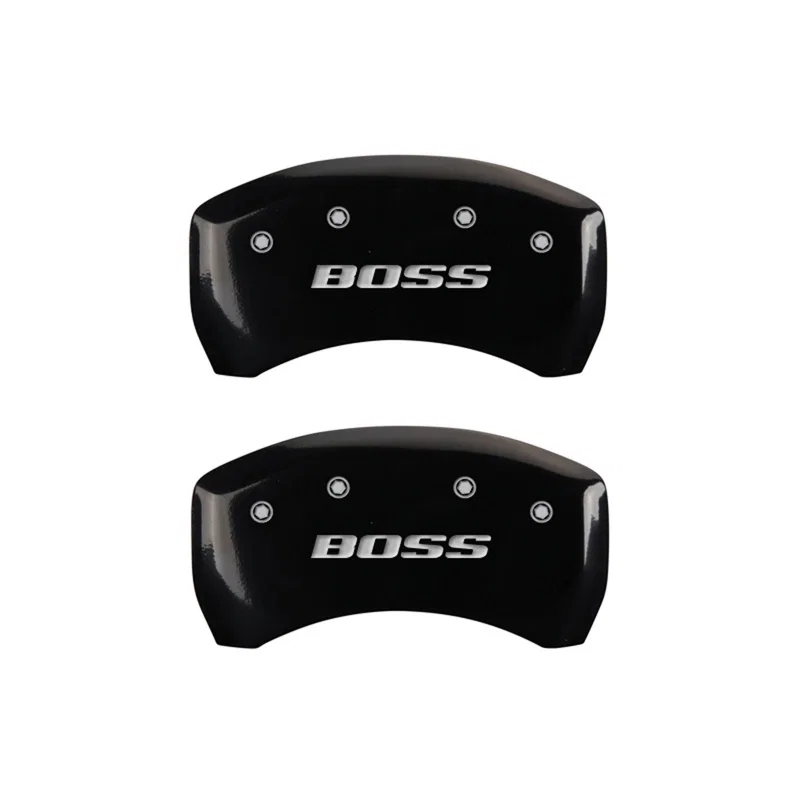 MGP 10010RBSSBK, Rear set 2 Caliper Covers Engraved Rear Boss Black finish silver ch