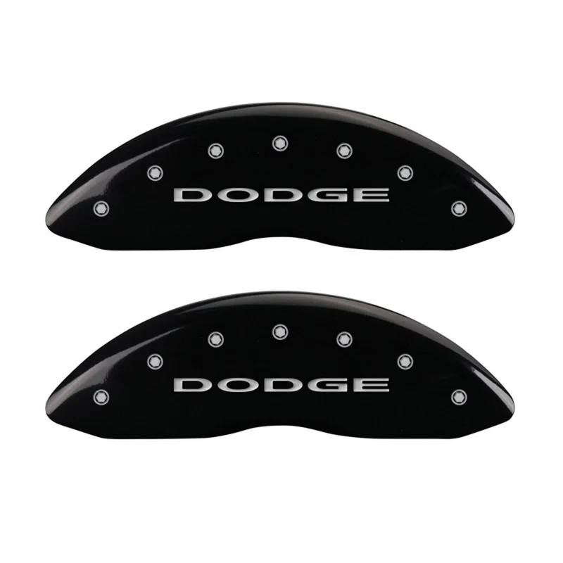MGP 12002FDD4BK, Front set 2 Caliper Covers Engraved Front With out stripes/Dodge Black finish silver ch