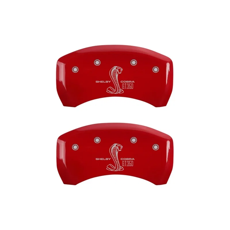 MGP 10010RGT3RD, Rear set 2 Caliper Covers Engraved Rear GT350 Shelby & Cobra Red finish silver ch