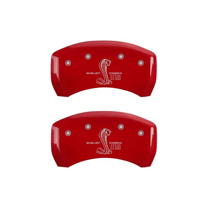 MGP 10010RGT5RD, Rear set 2 Caliper Covers Engraved Rear GT500 Shelby & Cobra Red finish silver ch