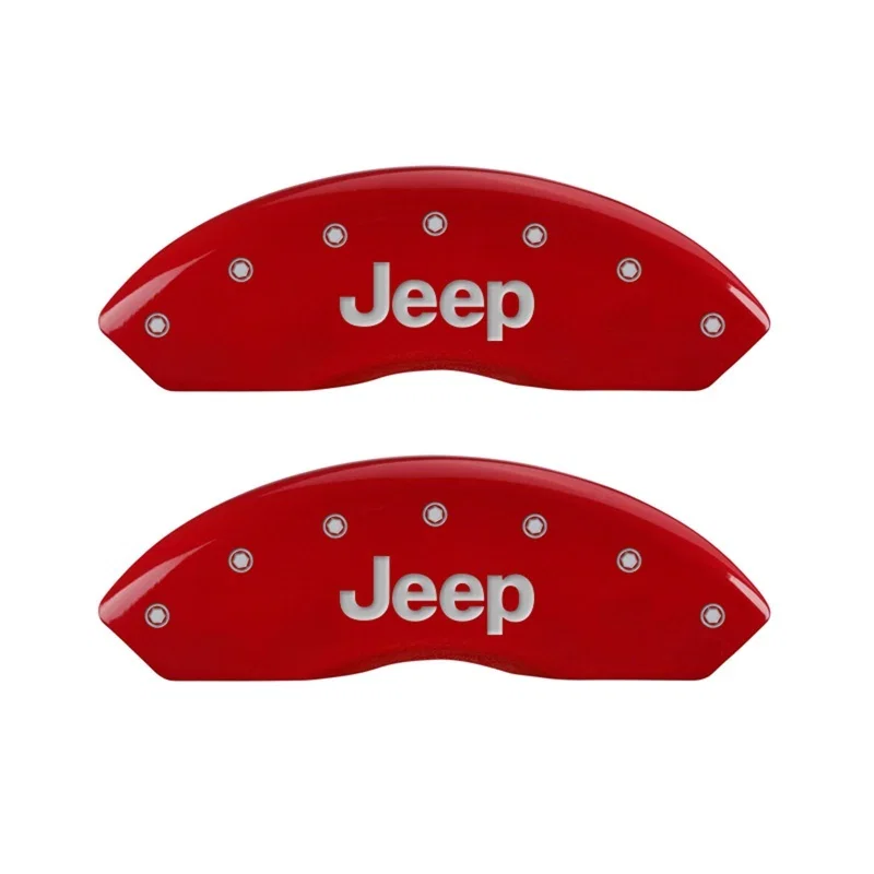 MGP 42009FJEPRD, Front set 2 Caliper Covers Engraved Front JEEP Red finish silver ch
