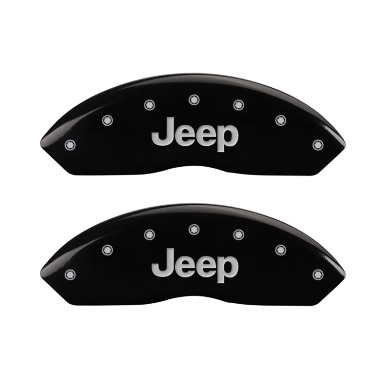 MGP 42009FJEPBK, Front set 2 Caliper Covers Engraved Front JEEP Black finish silver ch