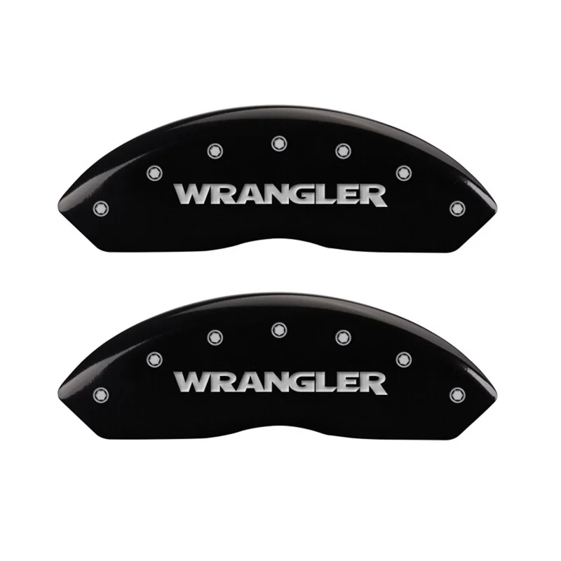 MGP 42009FWRGBK, Front set 2 Caliper Covers Engraved Front WRANGLER Black finish silver ch
