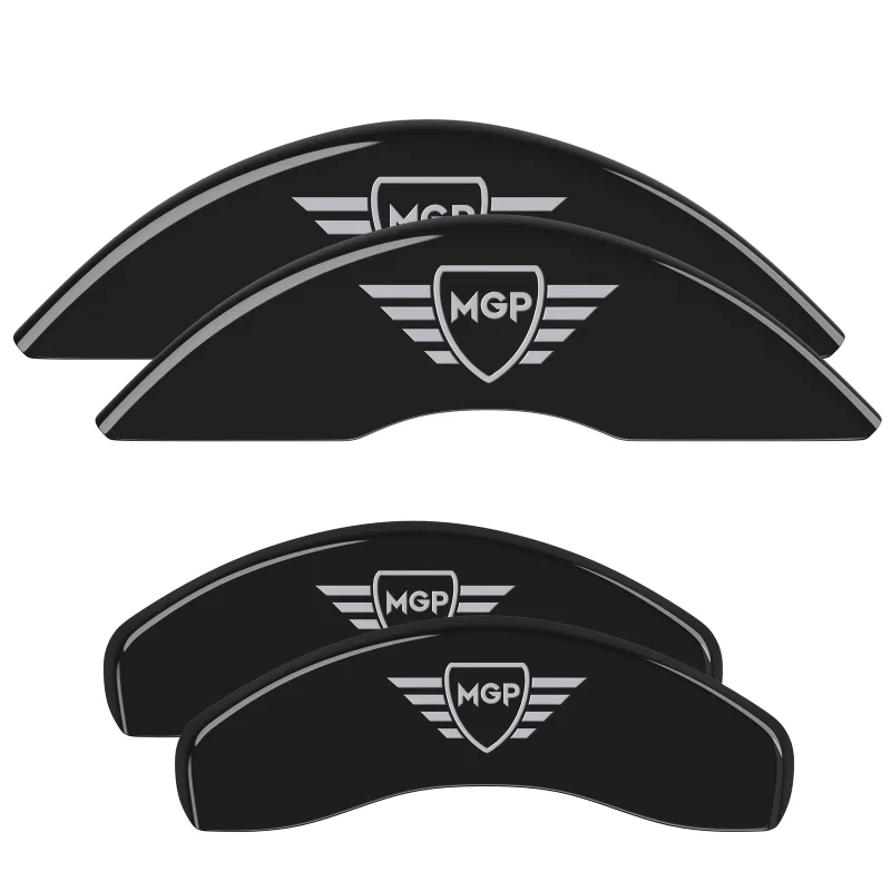 MGP 10228FMGPBK, Front set 2 Caliper Covers Engraved Front MGP Black finish silver ch