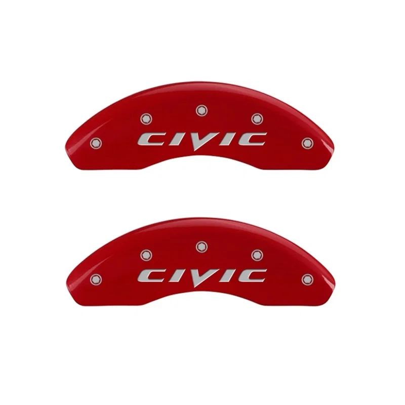 MGP 20212FCIVRD, Front set 2 Caliper Covers Engraved Front 2015/Civic Red finish silver ch