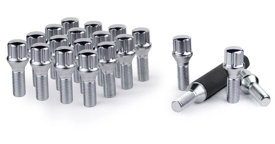 5 Lug 15-1.25 Spline Bolt Install Kit Chrome 28mm Thread Length for Mercedes-Benz