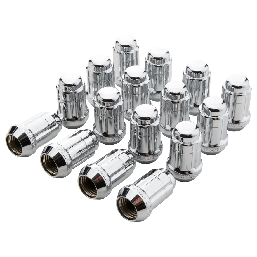Small Diam Spline Acorn Lug Nuts 17mm & 19mm Key 12mm x 1.50 Chrome Set of 16