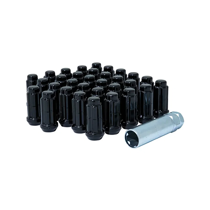 Small Diam Spline Duplex Lug Nuts 13/16" & 7/8" Key 9/16"-18 Black Set of 32