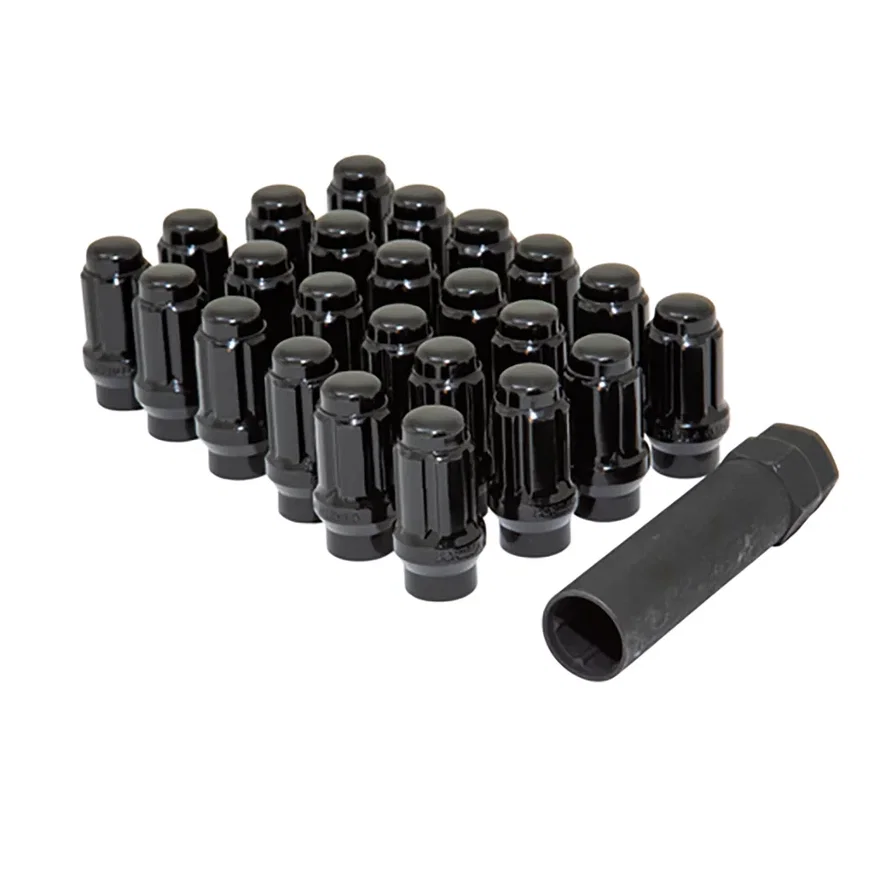Small Diam Spline E-T Lug Nuts 3/4" & 13/16" Key 12mm x 1.25 Black Set of 24