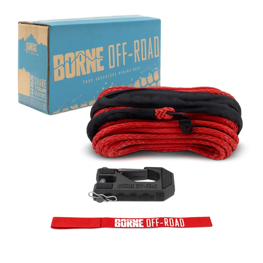 Mishimoto BNWN-SR-38-85KRD, Borne Off-Road BNWN-SR-38-85KRD Replacement Synthetic Winch Rope, Red, Hook, and Tether strap