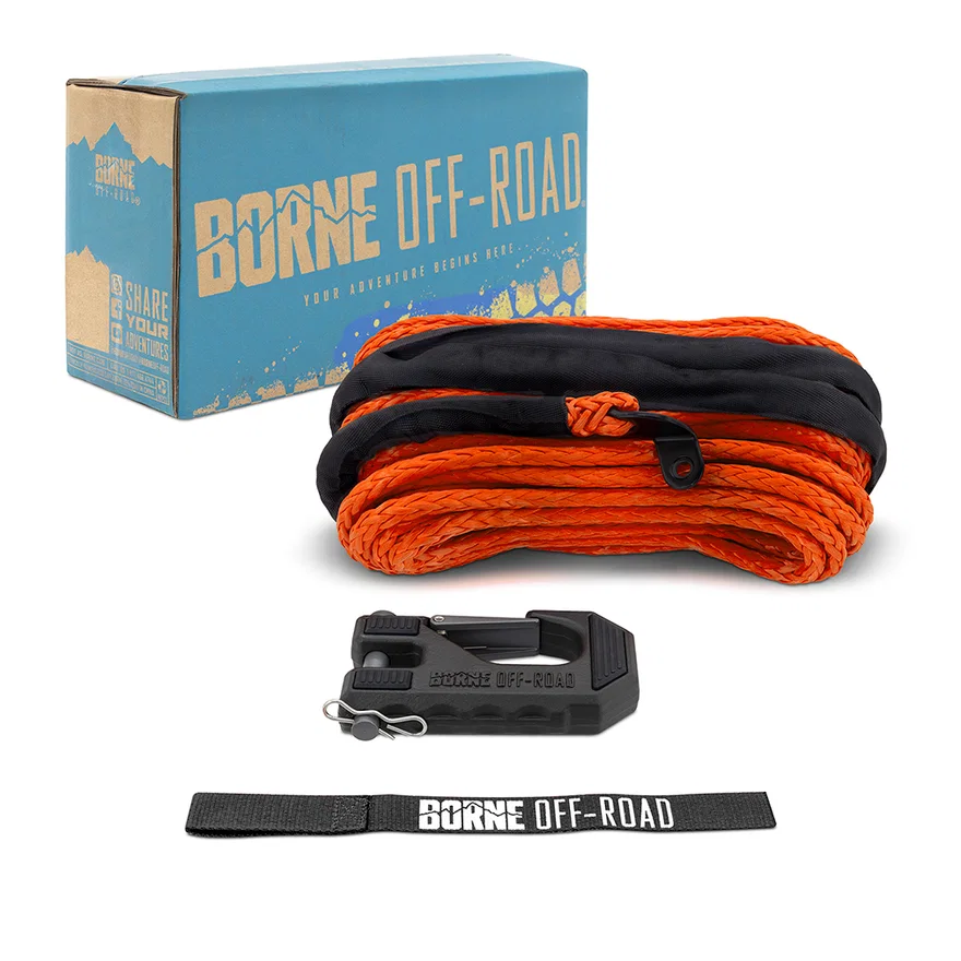 Mishimoto BNWN-SR-38-85KOR, Borne Off-Road BNWN-SR-38-85KOR Replacement Synthetic Winch Rope, Orange, Hook, and Tether Strap