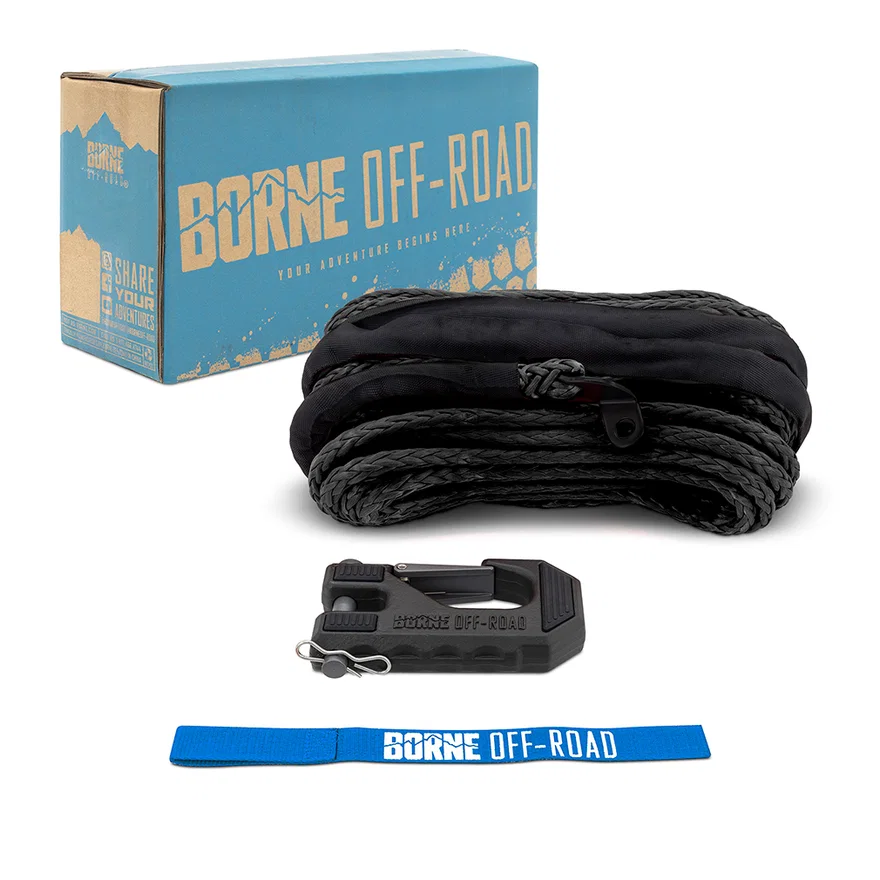 Mishimoto BNWN-SR-38-85KBK, Borne Off-Road BNWN-SR-38-85KBK Replacement Synthetic Winch Rope, Black, Hook, and Tether Strap