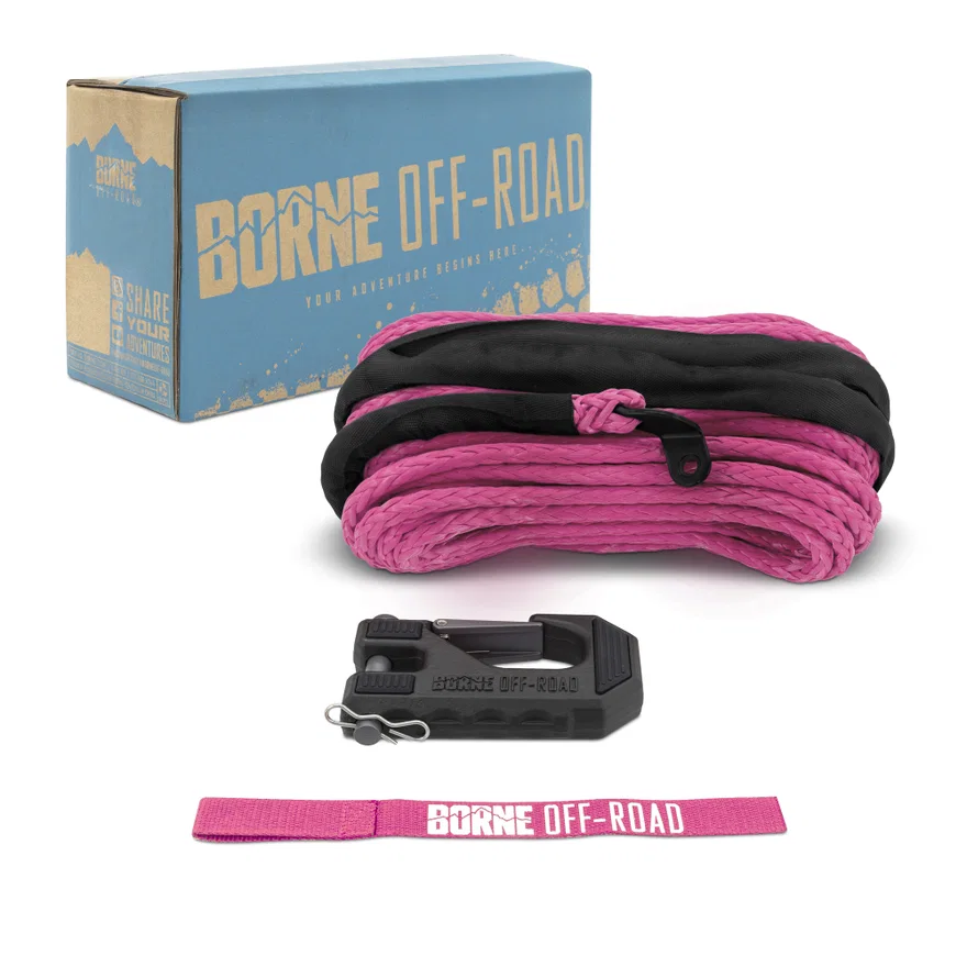 Mishimoto BNWN-SR-38-85KPK, Borne Off-Road BNWN-SR-38-85KPK Replacement Synthetic Winch Rope, Pink, Hook, and Tether Strap