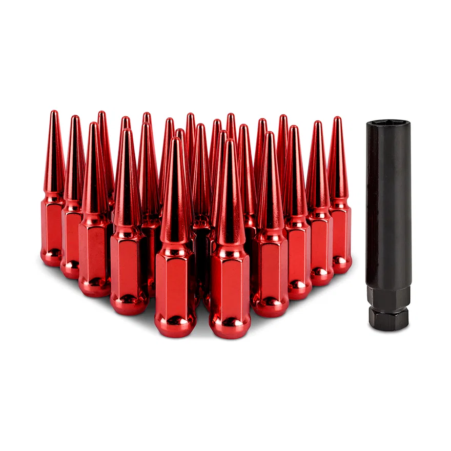 Spiked Lug Nuts, Red, M12x1.5, 24-PC Set
