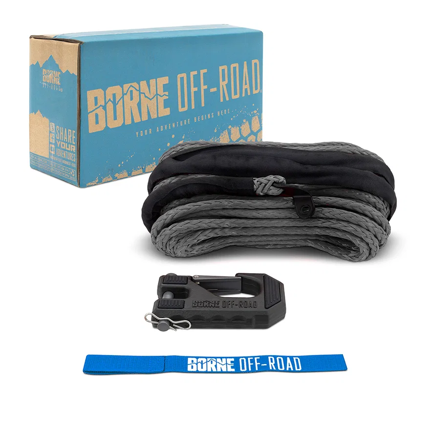 Mishimoto BNWN-SR-38-85KGR, Borne Off-Road BNWN-SR-38-85KGR Replacement Synthetic Winch Rope, Gray, Hook, and Tether Strap