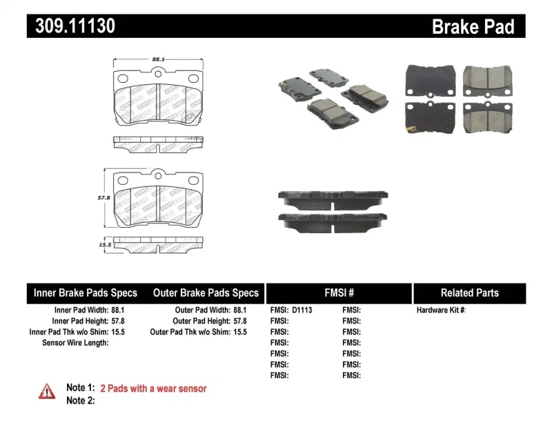 Stoptech 309.11130, Performance 06 Lexus GS300/430 / 07-08 GS350 / 06-08 IS250/350 Rear Brake Pads