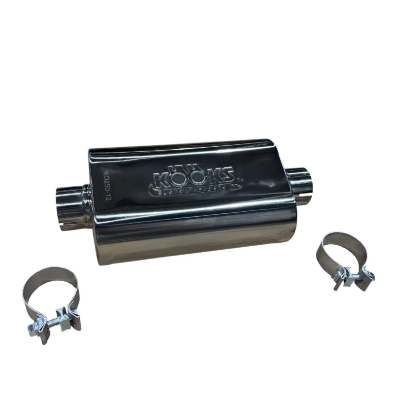 Kooks Headers KO250-12-CI, 2.5in Oval Clamp In Muffler 12in Long Body Polished Stainless Steel