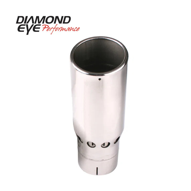 Diamond Eye Performance 4516VRA, TIP 4in-5inX16in VENTED/INTERCOOLER ROLLED-ANGLE SLOTTED POLISHED SS 15-DEGREE ANGLE CUT