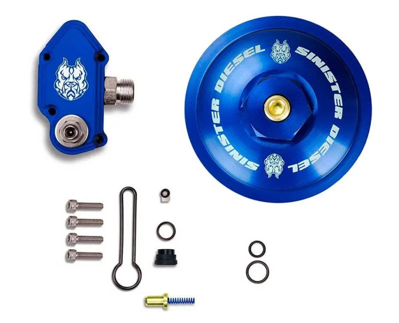Sinister Diesel SD-FUELBLK-6.0-ADJ-FFC, 03-07 Ford 6.0L Powerstroke Blue Spring Kit w/ Adjustable Billet Spring Housing