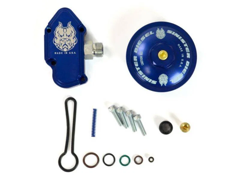 Sinister Diesel SD-FUELBLK-6.0-FFC, 03-07 Ford Powerstroke 6.0L Blue Spring Kit w/ Billet Spring Housing/Fuel Filter Cap