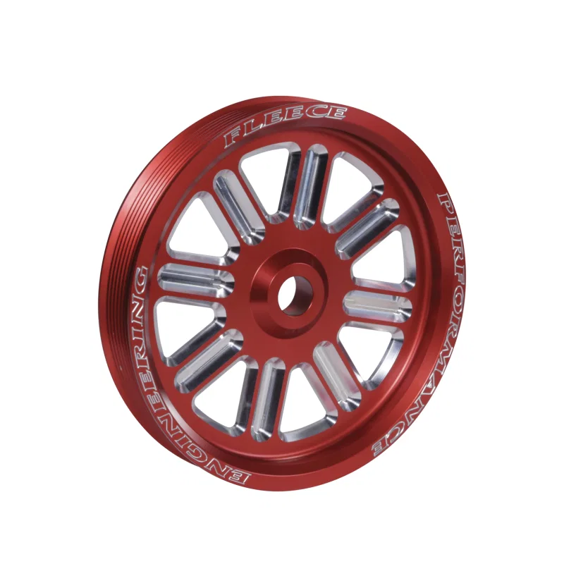 Fleece Performance FPE-34211-RED-SPK, Dodge Cummins Dual Pump Spoke Pulley (For Use w/ FPE Dual Pump Bracket) Red