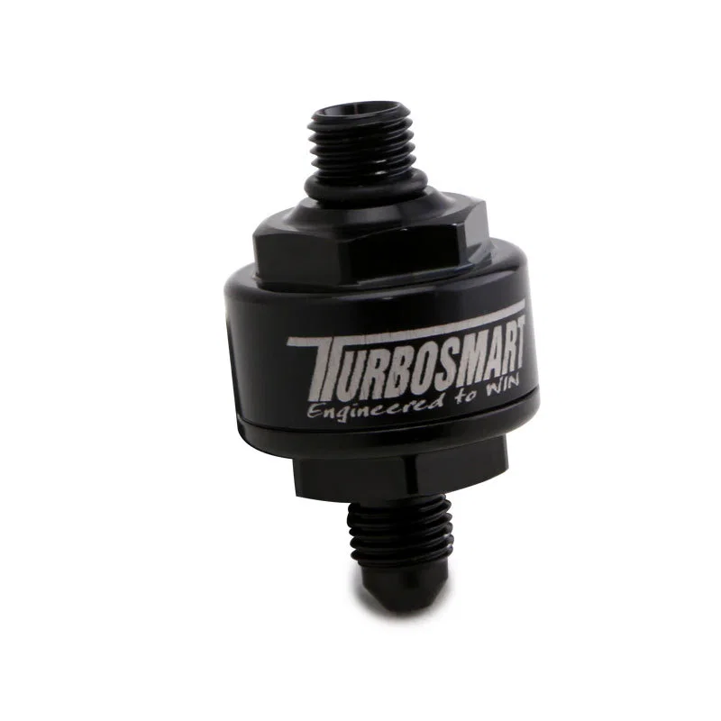 Turbosmart TS-0804-1003, Billet Turbo Oil Feed Filter w/ 44 Micron Pleated Disc AN-4 Male to AN-4 ORB- Black